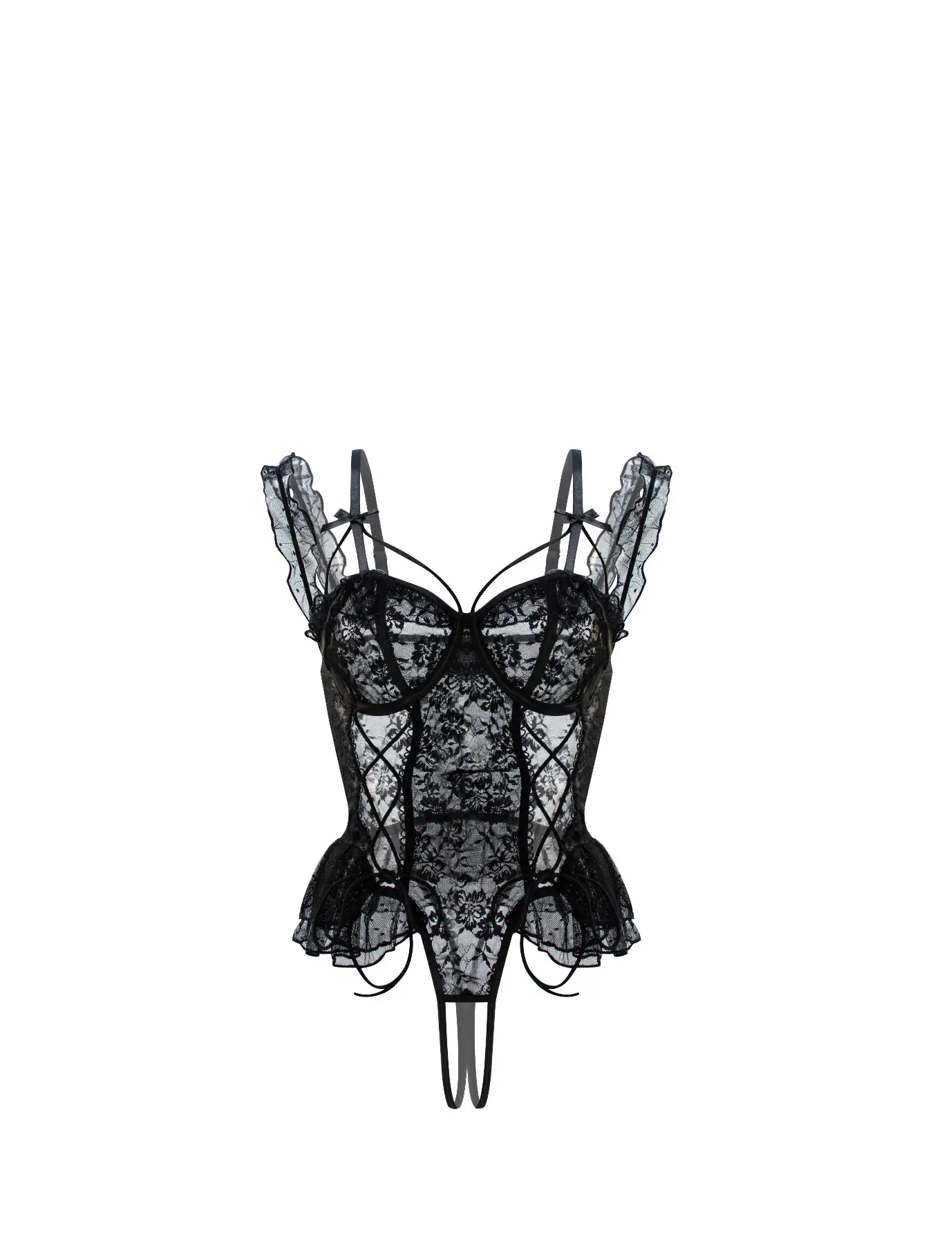 Women's Sexy Lace Teddy Onesie, Tight-Fitting Sleepwear, Open-Crotch Lace Print Bow Single Piece, Ultimate Seduction for Romantic Nights and Special Parties chica under whimsy clothing rave outfit