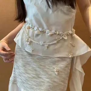 Seaside beach wear artifact~ Pearl starfish shell fringed waist chain women's vacation style belt skirt accessories tide