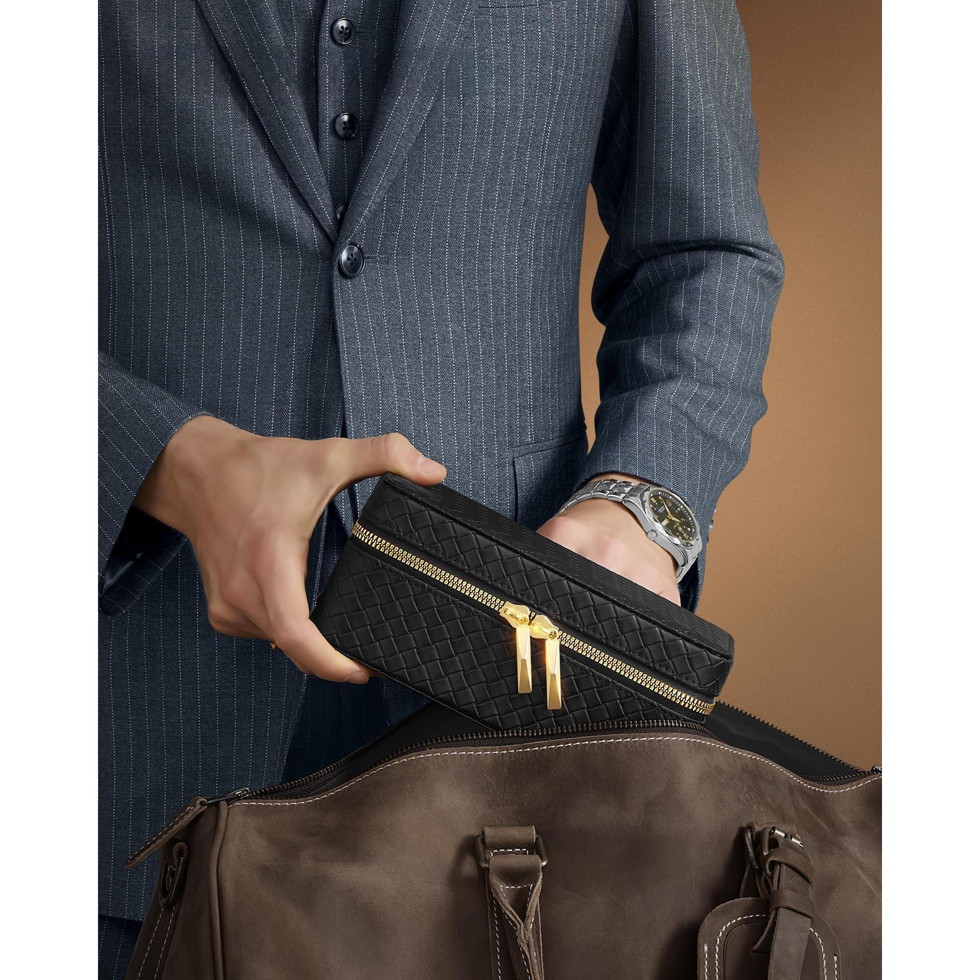 STYRKE - 3-slot Mens Box Watch Travel Case Pu Leather 3.9 X 7.9 3.5 Inches Gift Idea Ink Black Surface Slate Gray Lining Ujwb017g01 STYRKE - 3-slot Mens Box Watch Travel Case Pu Leather 3.9 X 7.9 3.5 Inches Gift Idea Ink Black Surface Slate Gray Lining Ujwb017g01