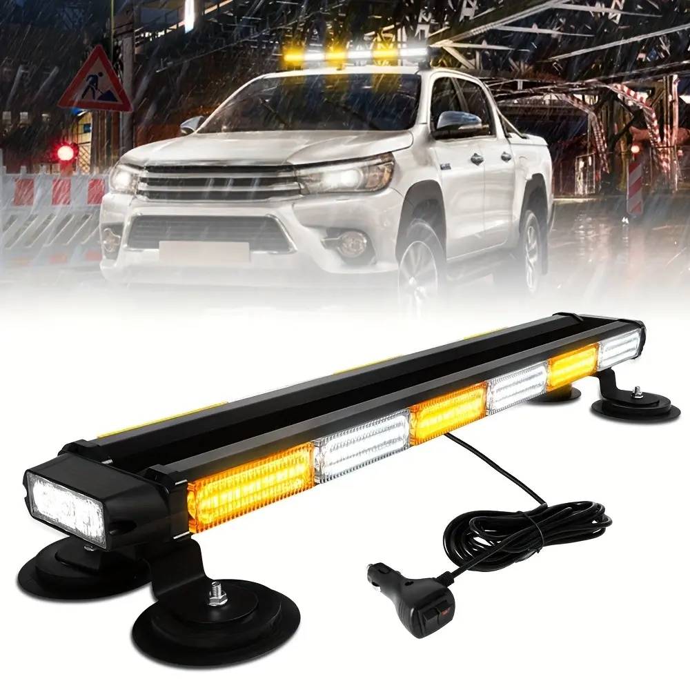 26.2inch Rooftop Emergency Strobe Lights Bar, 126 LED Flashing Safety Emergency Light Bar Hazard Snow Plow Light For Trucks Vehicles Construction Tow Pickup, Without Battery