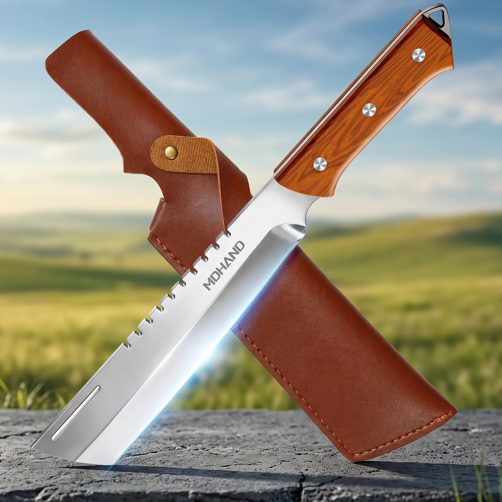 8 Inch Handmade Meat Cleaver Knife With Sheath, Hand Forged Stainless Steel Bone Cleaver Kitchen Knife, Heavy Duty Butcher Chef Knife With Ergonomic Wood Handle, Dragon Design Chopping Knife, Kitchen Essentials, Knives For Men, BBQ Camping Tools
