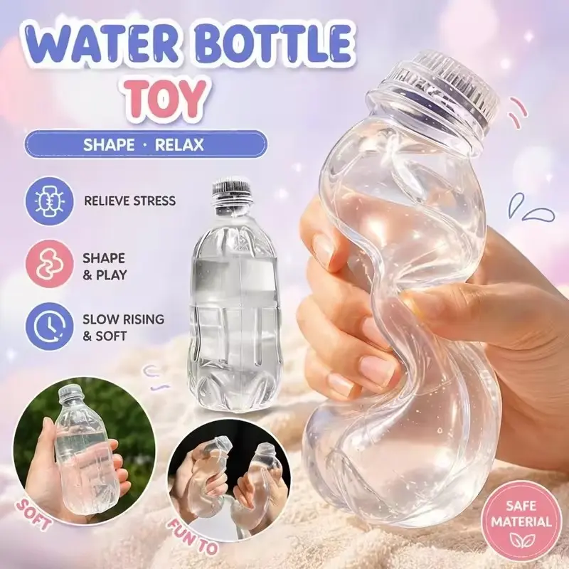 Clear Water Bottle Squishy, Crystal Clear Maltose Stress Ball, Slow Rising Sensory Fidget Toy, Soft Sugar Squeeze Toy, Anxiety Relief, Reusable Shapeable Toy, Slow Rise Squishies