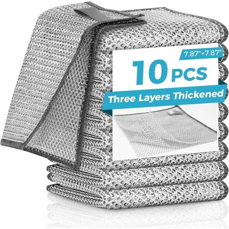 10 Counts Wire Dishwashing Rags,Multipurpose Non Scratch Wire Dishcloth for Wet and Dry.Reusable Wire Cleaning Cloths for Kitchen, Sinks, and Pans,Cleaning Tool for Pot, Dimensions(7.87X7.87)
