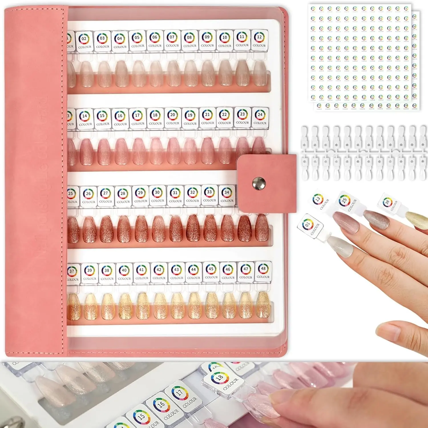 96 Color Leather Cover Nail Art Magnet Color Card Book, Detachable Gel Polish Display Album, Portable Nail Design Guide, Ideal for Salons and DIY Enthusiasts
