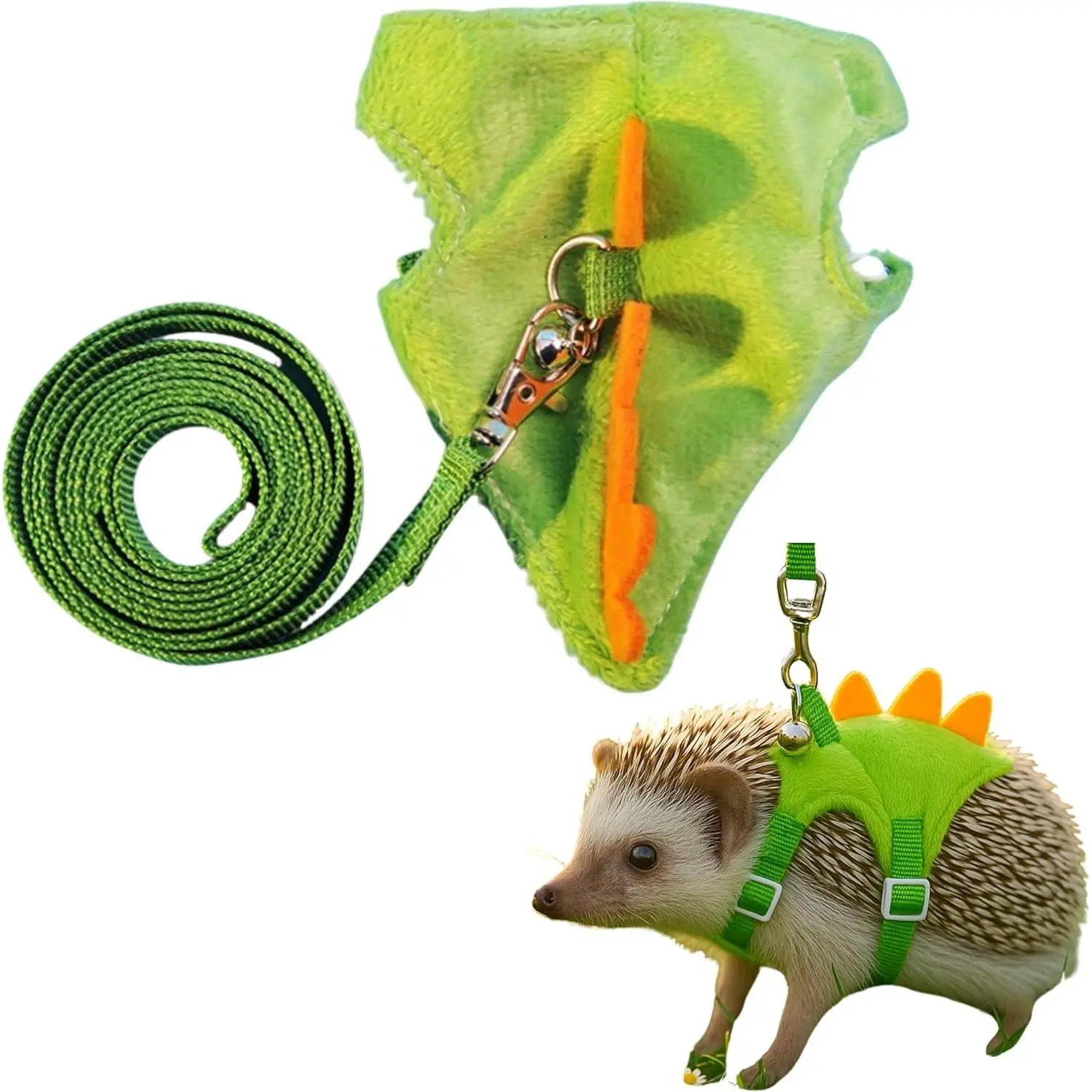 Dinosaur Animal Shape Harness Leash & Clothes Accessories Set for Small Critters, Training & Playing Use, Green Outfits (Hedgehog, Hamster, Ferret, Guinea Pig Compatible), Training Play