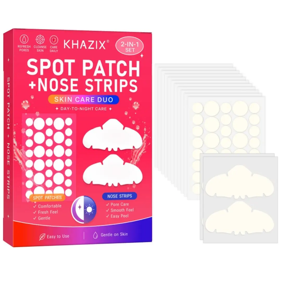 Khazix Spot Patches + Nose Strips, Acne Pimple Patches, Hydrocolloid Pore Strips, Gentle, Facial Acne Care, Adhesive Deep-Pore Cleansing Patches, Non-Irritating, Tear-Off Design, for Men and Women