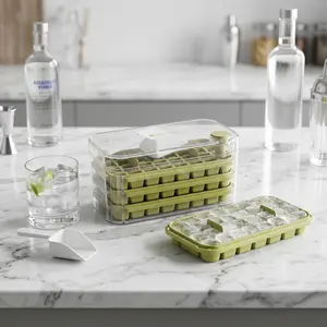 96-Compartment Ice Cube Tray, Three-Layer Portable Design, Silicone Molds, Durable Plastic, Ideal for Summer Drinks, Modern Kitchen Essential