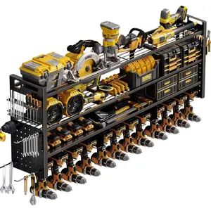 Large 49''W Power Tool Organizer Wall Mount |   620lbs Garage Storage Rack with 12 Cordless Drill Holder |   4-Tier Heavy Duty Utility Shelf  Battery Workshop Organization