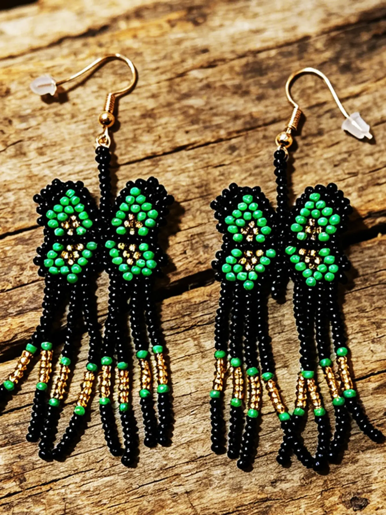 Bohemian Gold Butterfly Seed Bead Fringe Earrings, Handmade Dangle Drop Earrings, Western Ethnic Style Jewelry for Women