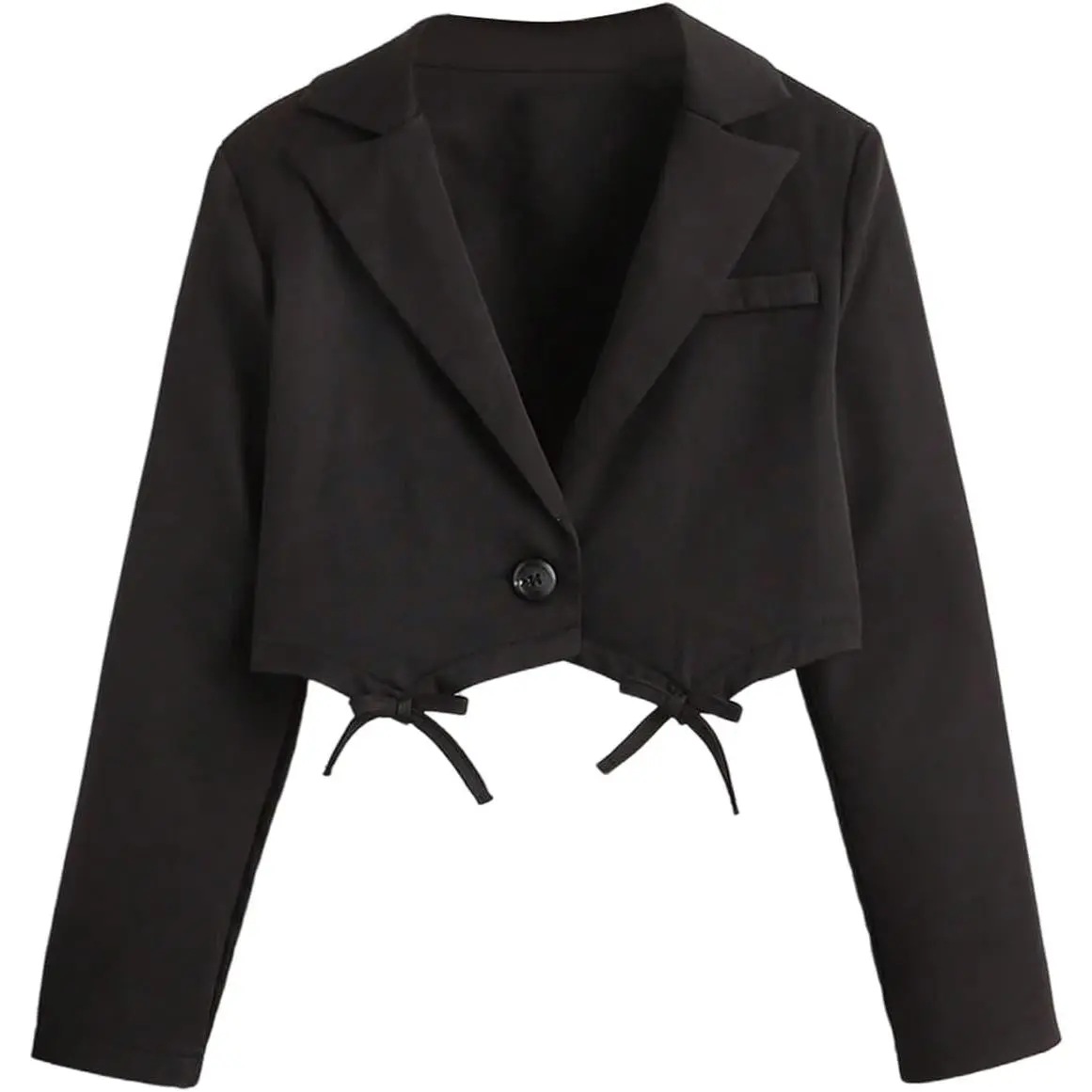 Girl's Blazer Jacket Bow Lapel Long Sleeve Button Front Dressy Cropped Suit Coat