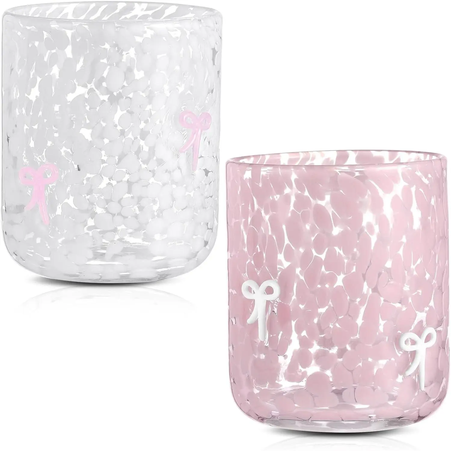 2 Pack Bow Icon Juice Glasses  Aesthetic Glass Cups 14 oz Double Old Fashioned Icon Handblown Stemless  Glasses Cute  Glass Drinking Cups for Party Supplies Gifts