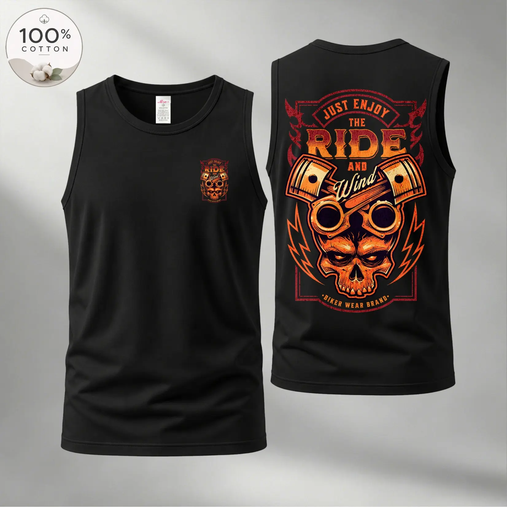 Men’s 100% Cotton Sleeveless Graphic Tank Top, Vintage Skull Rider Print Muscle Shirt, Soft Breathable Casual Summer Biker Style Tee for Workout, Streetwear and Daily Wear