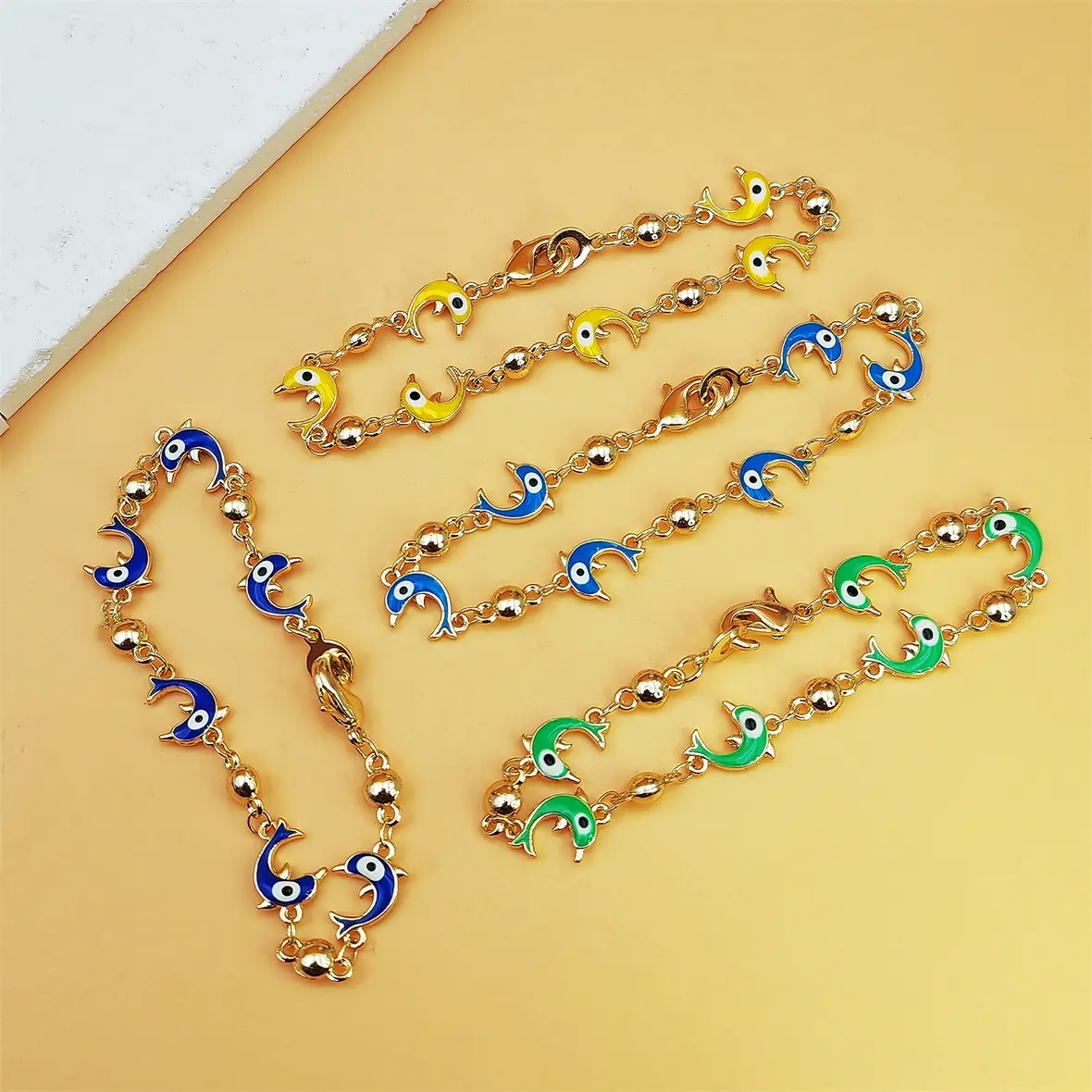 Women's Gold-Coated Nautical Dolphin Charm Bracelet, Boho Ocean-Style Beaded Chain Wrist Jewelry with Beads, Daily Wear Costume Accessory (16cm, 4.3g) - Bracelets for Women with Metal Coating, Dolphin Motif, Unisex Wear, Yes, Daily Use, Dolphin Theme Brac
