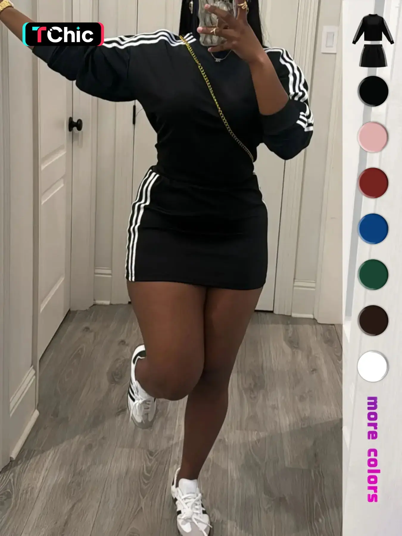 Women's Sporty Fitted Short Dress Set, Long Sleeve Slim Fit Casual Two-Piece, Casual Sports Style, Casual Sporty Design, Trendy Comfortable Clothing for Everyday Wear, Sports Casual Wear, Athleisure Wear, Athleisure Outfits