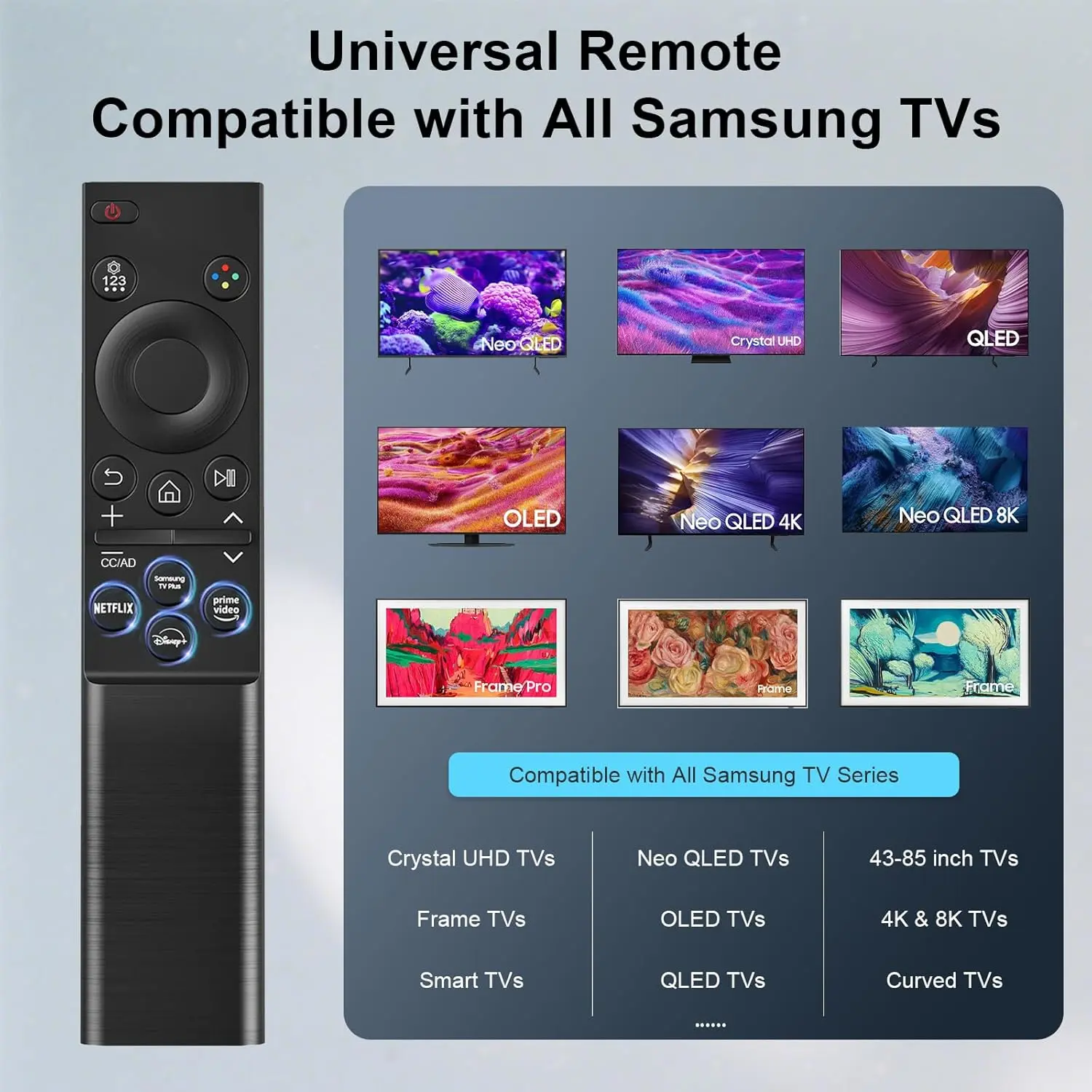 Replacement for Samsung Smart TV Remote Control, Universal Compatible with All Samsung TVs, BN59-01388A for CU7000/DU7200, for 2015-2026 All Crystal UHD, Frame, QLED, OLED, Neo QLED Smart TVs