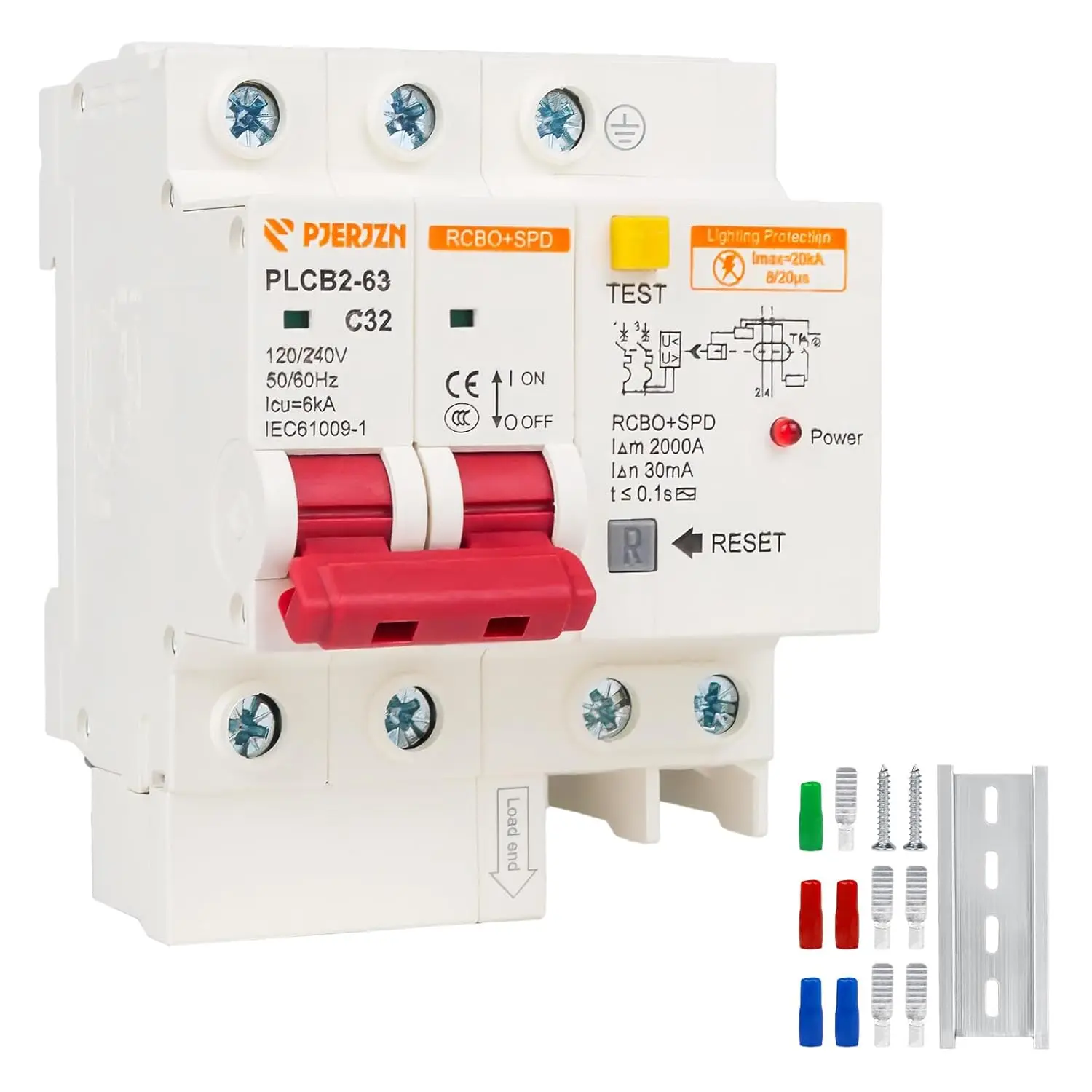 40 Amp 2-Pole Ground Fault Circuit Breaker with Surge Protection, TypeC 120V-240VAC, DIN Rail Mount, Residual Current Protection for Home and Industrial (40 Amp)