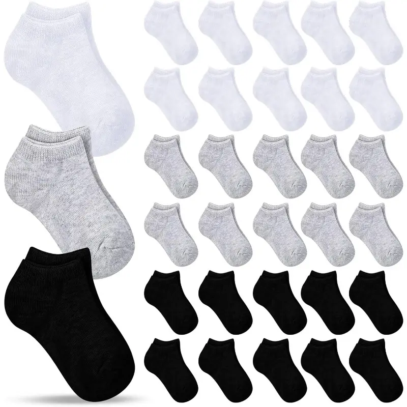 Women's Plain High-Quality Cotton Crew Anklet Sports Socks - 15 Pairs, Breathable Mesh, Water Absorbent, Cold Wash, All Seasons, Black White Gray, Black, White, Gray 15Pairs, One Size Fits