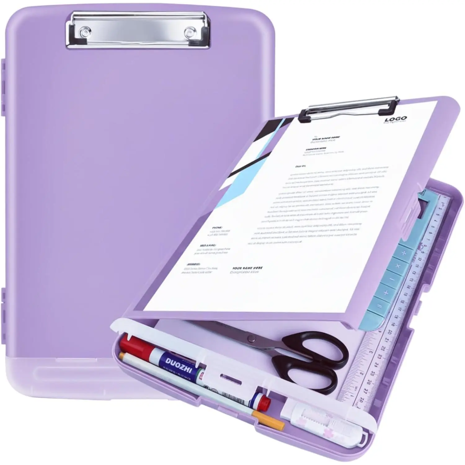 Clipboard with Storage Heavy Duty,Clip Boards 8.5x11 with Pen Holder,High Capacity  Clipboard Case,Side Opening,A4 Letter Size for Office,School and ,Light  Lavender