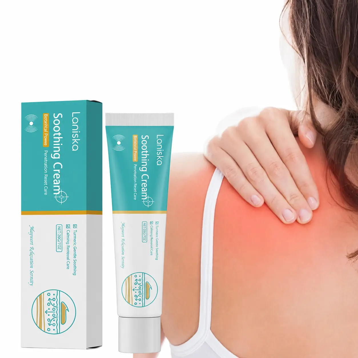 Botanical Soothing Massage Cream with Turmeric & Ginseng - Fragrance Free Body Care Moisturizers for Calming Eczema Relief, 1.0 oz, Daily, Hydrate Moisturizing Skin, Neck Shoulders, Cream Texture, Calms Stress, Herbal Intensive Soothing