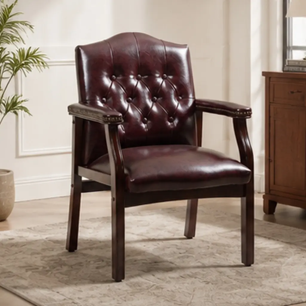 ARCH Traditional Classic Leather Commercial Office Side Chair - Ergonomic Mid-Back, Padded Seat & Armrest, Button Tufted, 275lbs Capacity, for Waiting Room & Conference Room, 24.2" W x 26.3" D x 35.8" H Burgundy Furniture, Supportive Sitting, Assembly Req