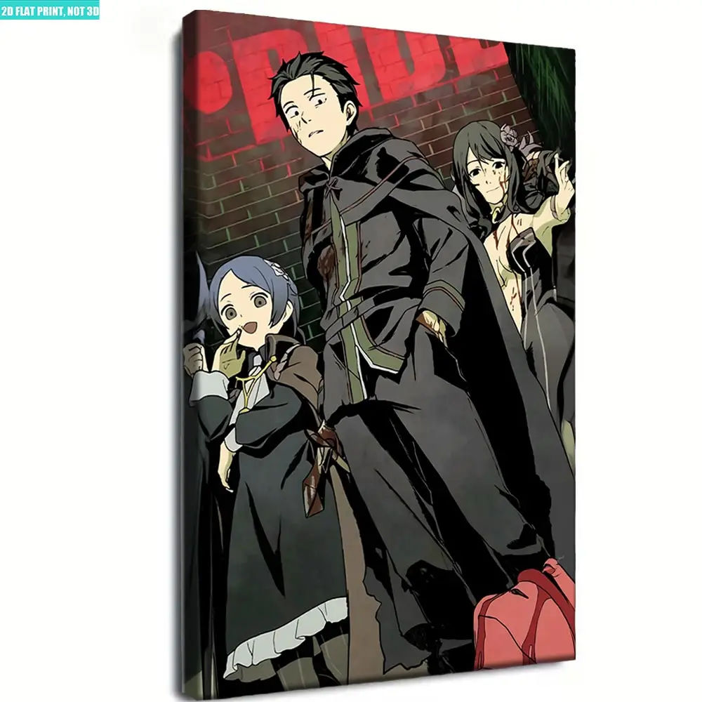 Framed Re:0 Anime Canvas Wall Art Print - Natsuki Subaru Manga Design, Dark Minimalist Vintage Japanese Aesthetic Home Decor, Ideal Birthday Gift for Anime Fans church unique art decoration