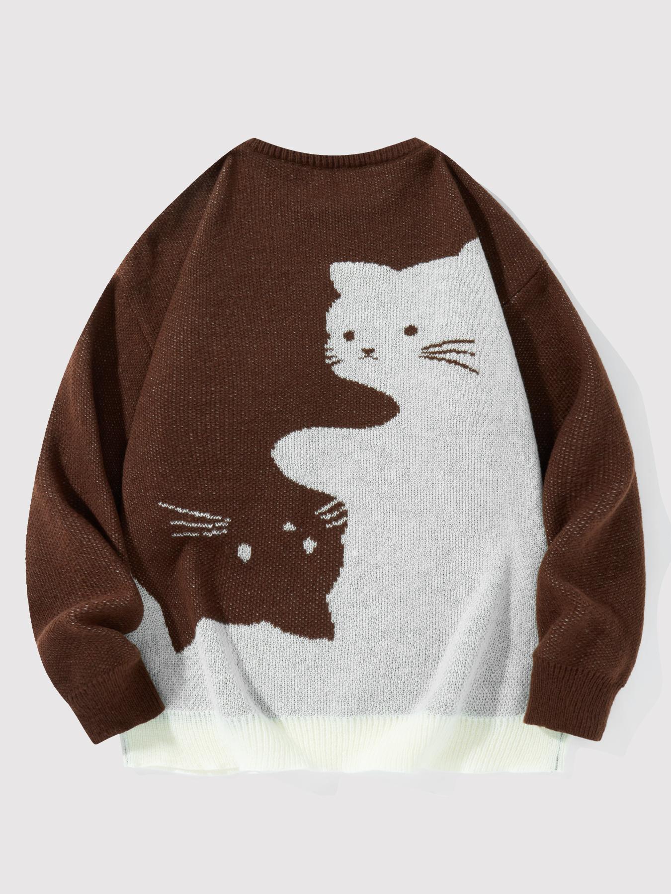 #Springfresh Love Men's / Unisex Cartoon Cat Jacquard Crew Neck Sweater Loose Casual Long-sleeve Knitwear Fashionable Autumn and Winter Knitwear Daily Wear Pullover College Style Versatile Trendy Brand SpringStatements