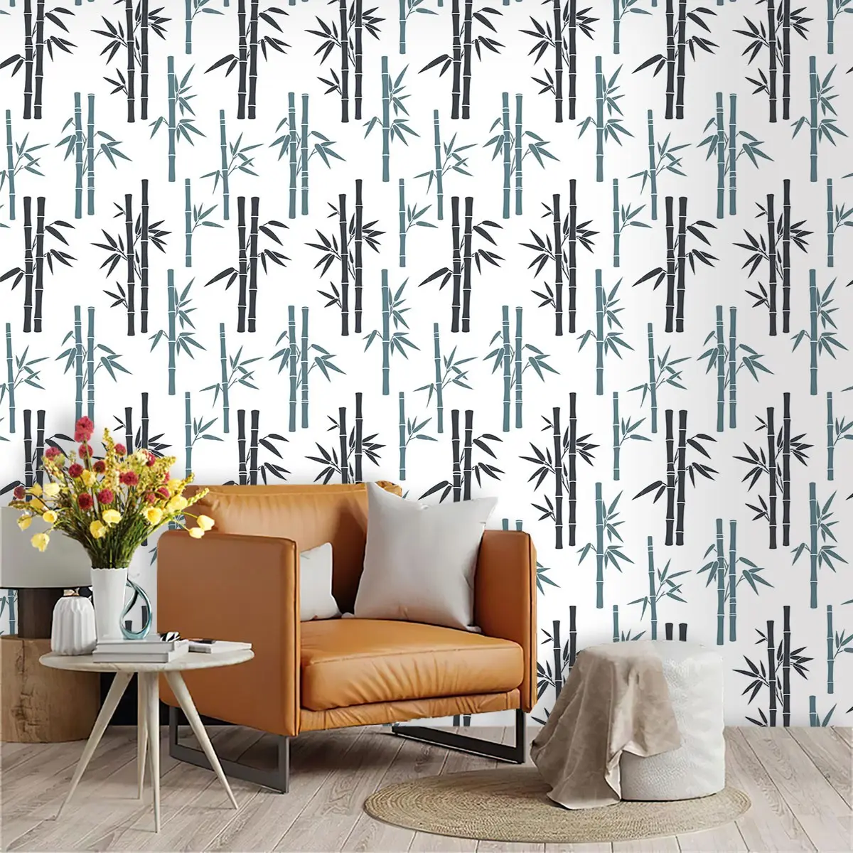 Flat Silhouette Bamboo Wallpaper, Pure Background, PVC Material, Self-Adhesive, Ideal for Living Room, Kitchen, Bedroom Decor