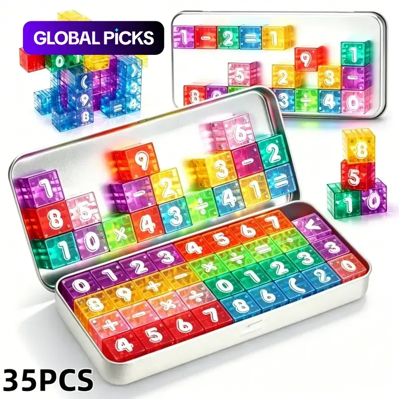 35-Piece Magnetic Number Blocks, Portable STEM Math Learning Toy, Math Learning Tools for Kids Ages 3+, Montessori Gift for Boys and Girls, Math Teaching Aid #GLOBAL PICKS