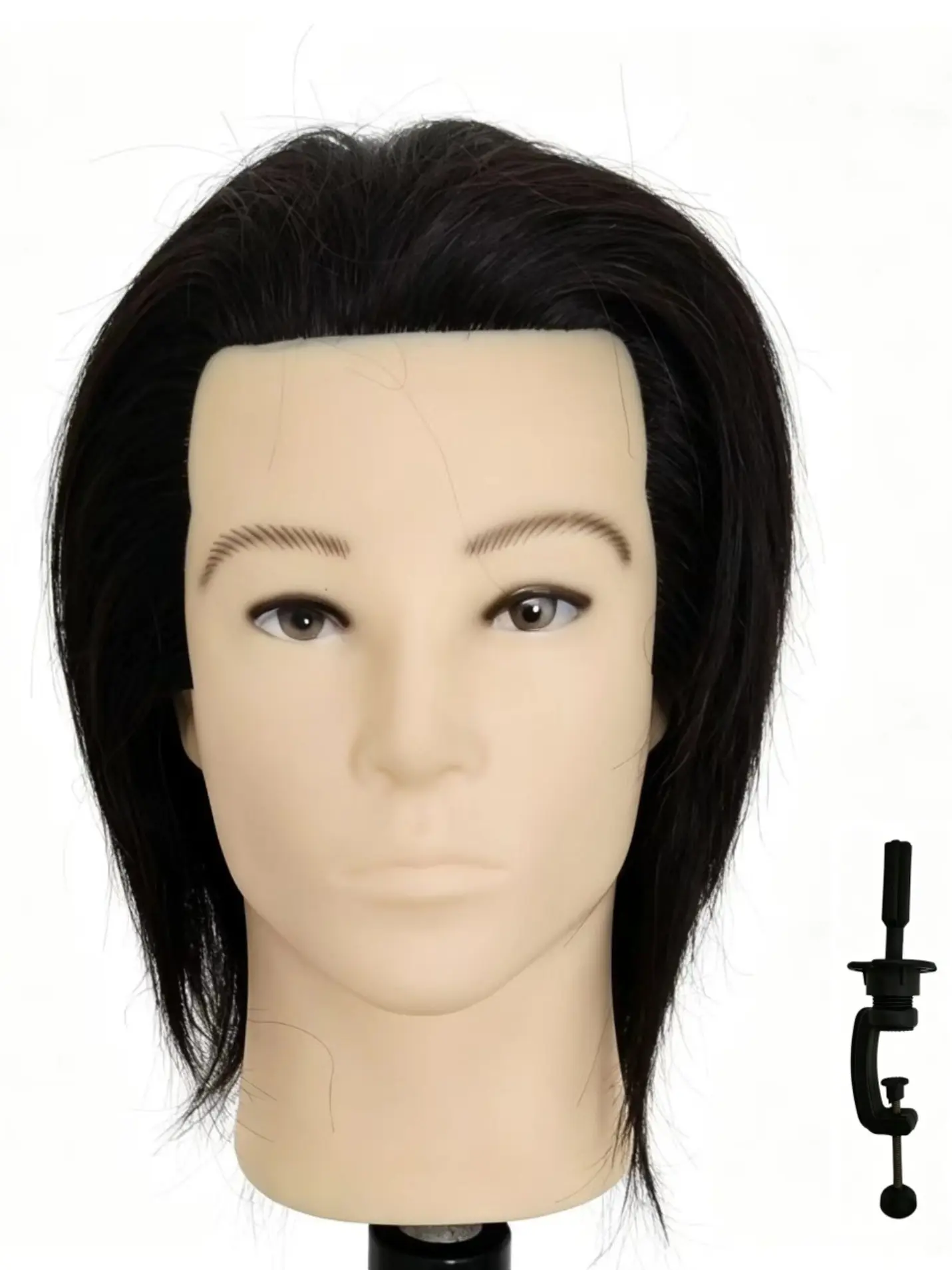 Men's 8-Inch Real Hair Barber Practice Training Mannequin Head Model, Sturdy Stand, Versatile, Beginner Friendly, Supports Haircut, Perming, Dyeing, Blowing, Trimming, Ideal for Beginners and Self-Learners