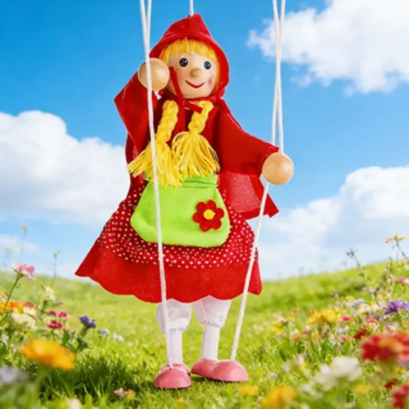 Little Riding Hood Marionette, Classic Fairy Tale Hand Puppet, Storytelling, Interactive Fun, Birthday Gift, Party Game Decor, Vintage Handmade String Puppet, Handcrafted Quality