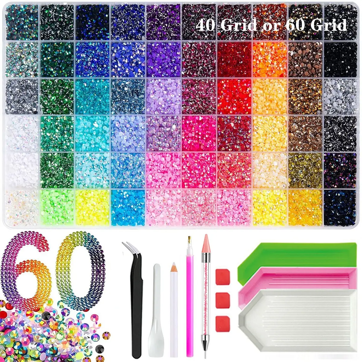 60000 DIY Nail Art Rhinestones, 40/60 Colors, Sparkling Flat Back Gems, Perfect for Nail Art, Crafts, Notebook, Shoe Decorations, Bling Rhinestone
