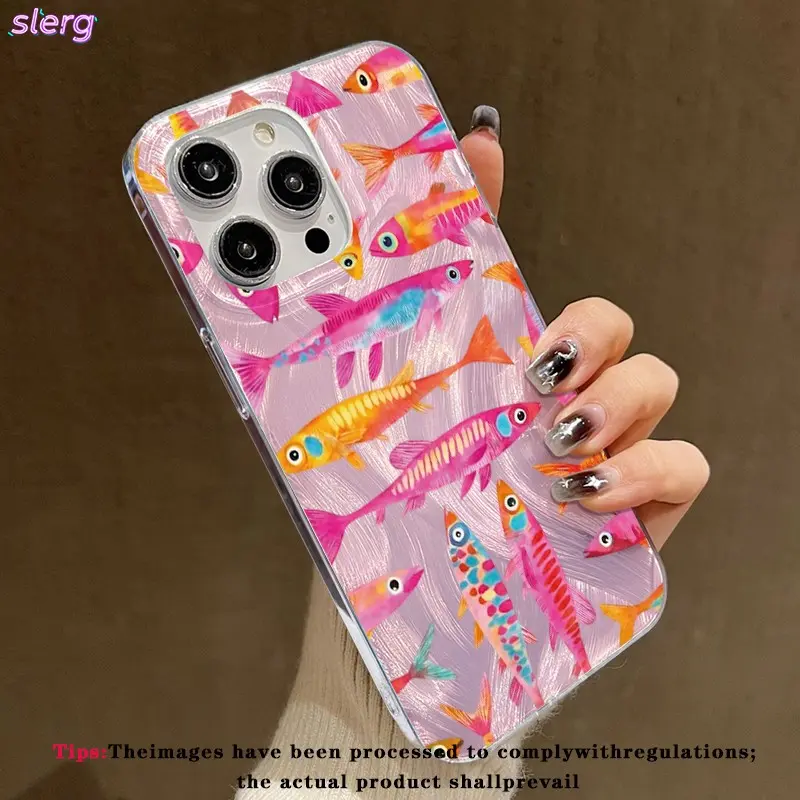 Watercolor Fish Phone Case for iPhone 11-17 Pro/promax, Anti-Drop & Fingerprint Resistant, Enhanced Camera Protection, Cute Style