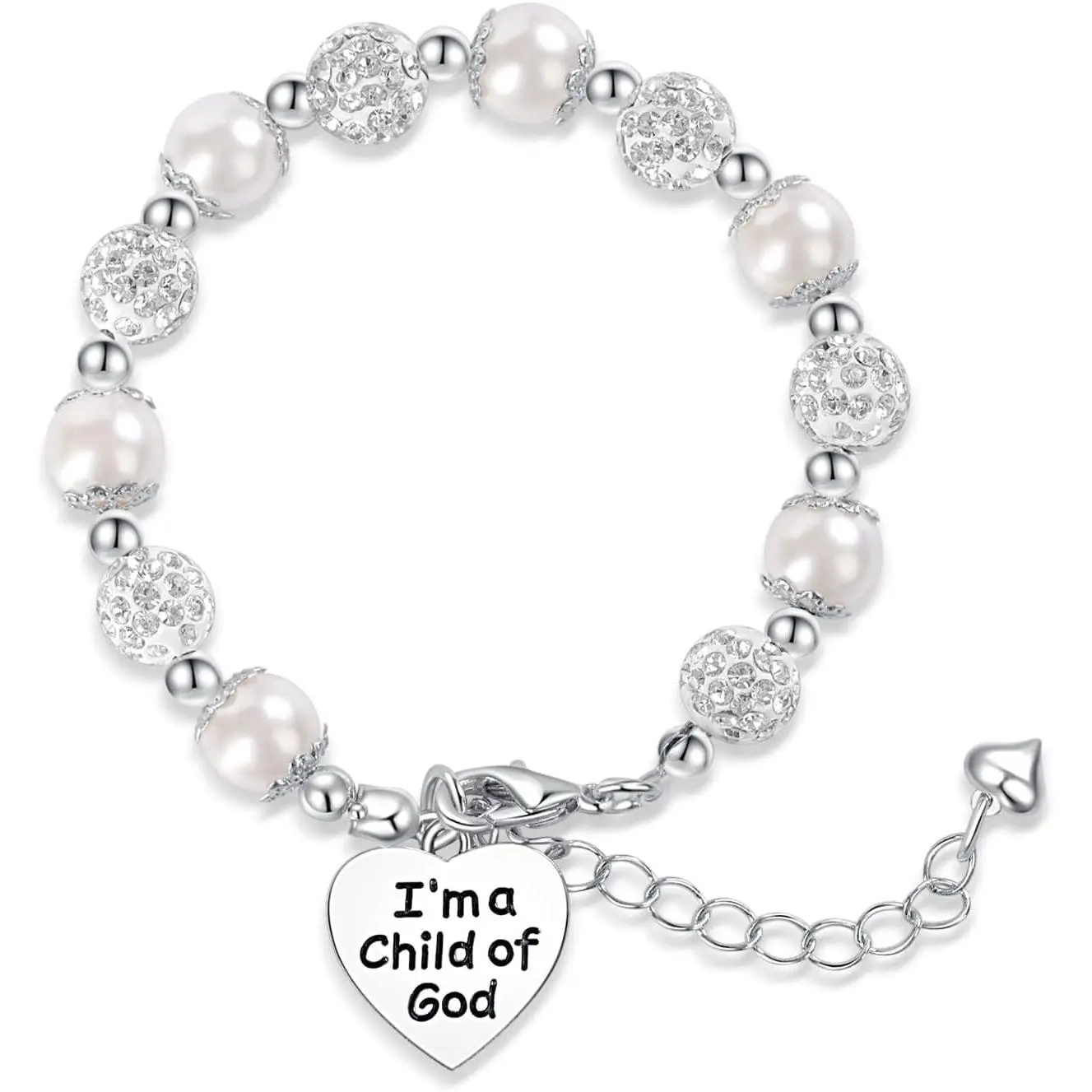 First Communion White Bead  Bracelet   Baptism or Christening  for Girls