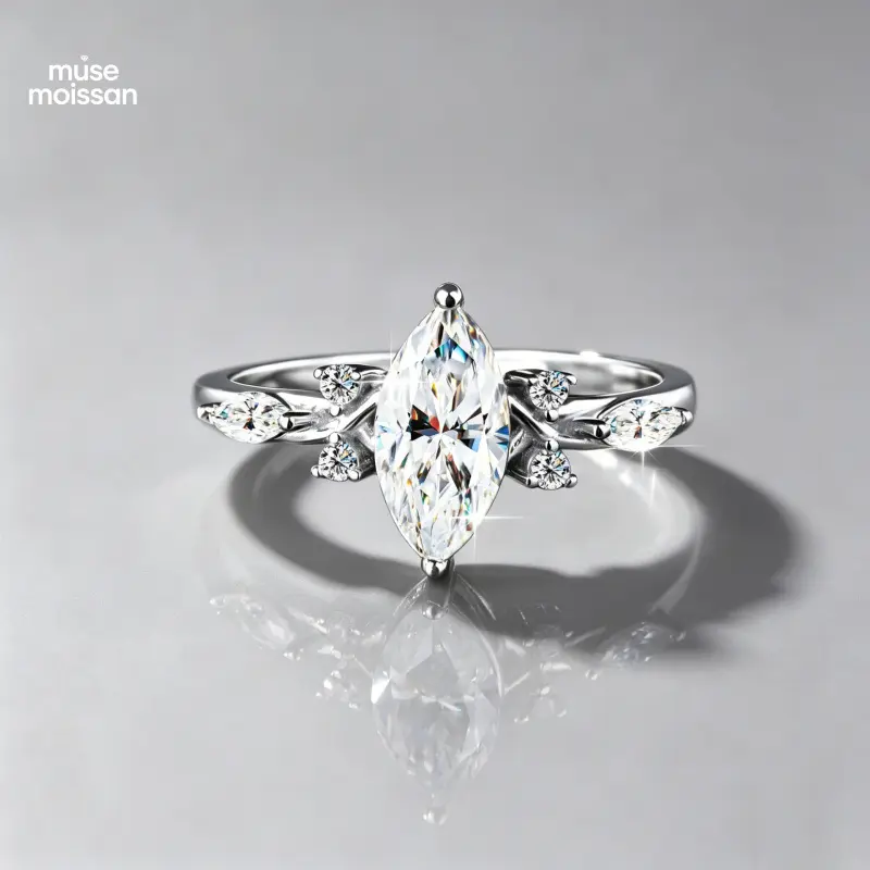 Muse Moissan 1 Carat Marquise Moissanite Engagement Ring, Nature-Inspired Vine Leaf S925 Sterling Silver Wedding Band, Bridal Statement Jewelry for Women, Elegant Ring, Bridal Statement Ring