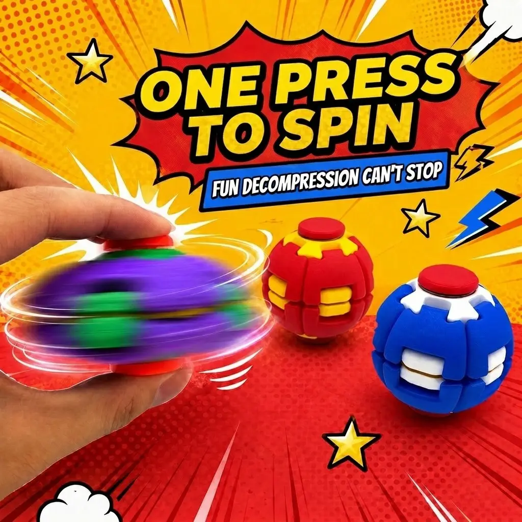3D Printed Press-Rotating Fidget Spinner Toy, Mechanical Kinetic Desk Toy for Stress & Anxiety Relief, Unique Sensory Press-to-Spin Fidget Toy for Adults, Cool Gadgets Gift