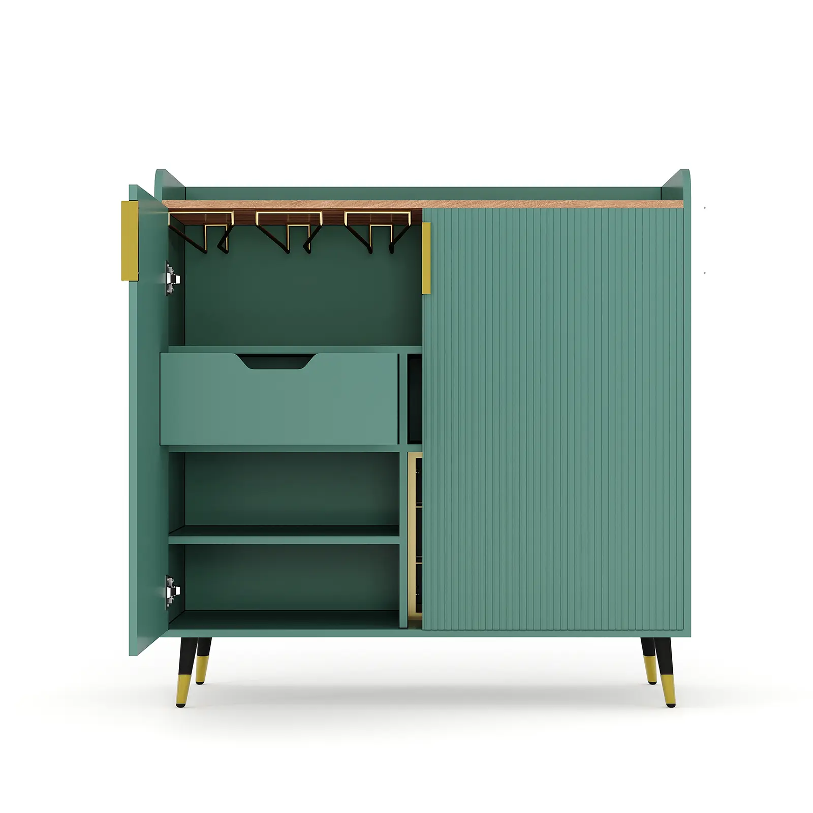 Modern Liquor Cabinet with Wine Rack and Buffet Sideboard, Fluted Glass Doors and Storage Drawers