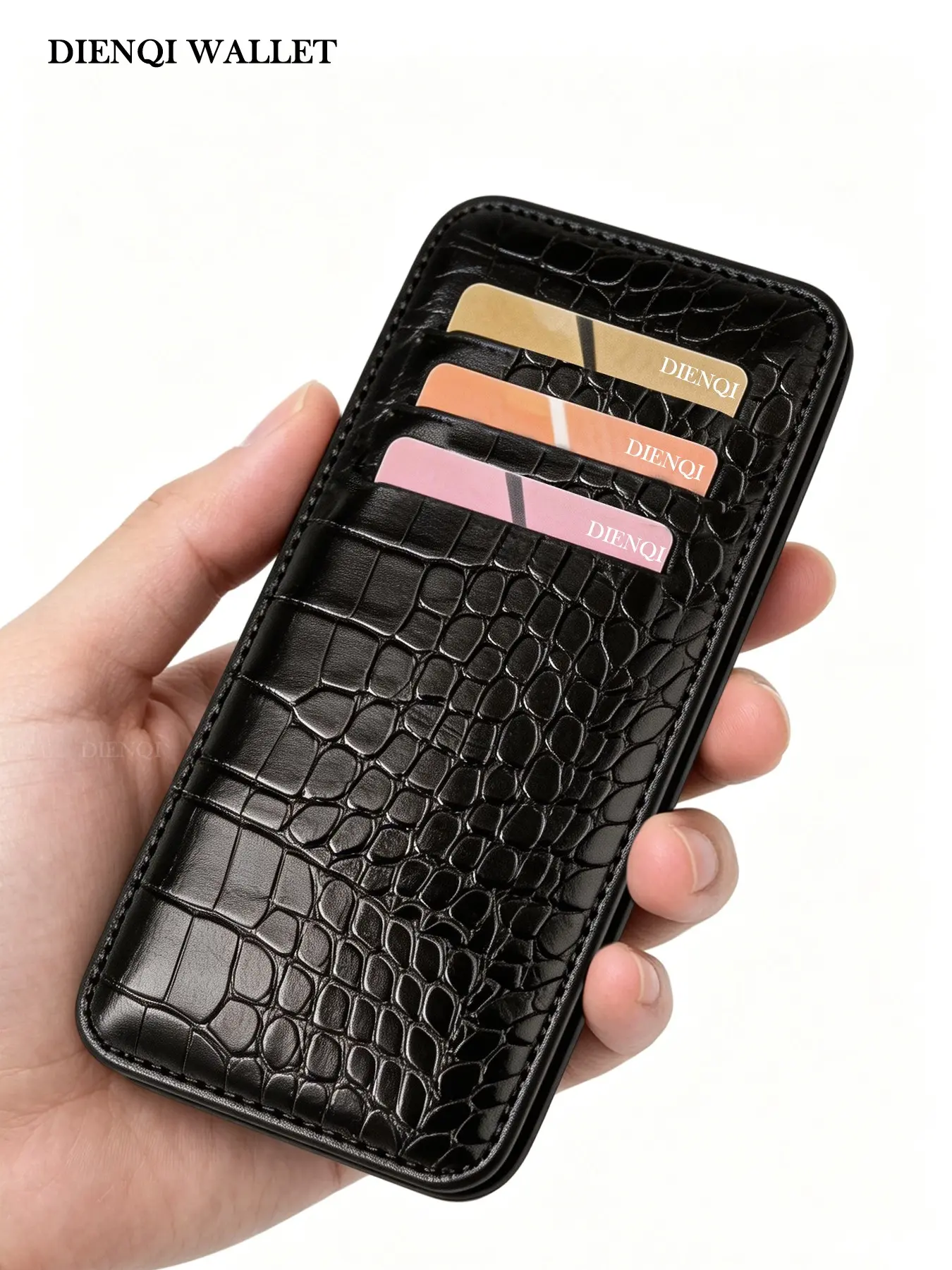 Crocodile Grain Thin Card Wallet for Ladies, Women's Credit Card Holder, Compact Minimalist Leather Purse, Card Slots Wallet, Gift for Her Daily Carry