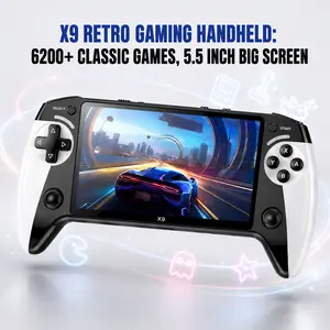 X9 Retro Handheld Game Console with 5.5-inch HD IPS Eye-Protection Screen, Retro Gaming Console with TXT E-Book, Linux System, TV Output, 6200+ Games, External Gamepad, Music, 2000mAh Handheld Console