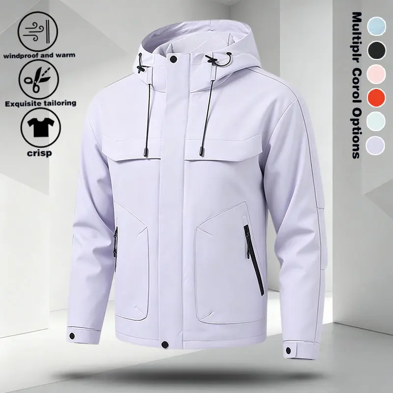 Outdoor workwear hooded assault suit men's spring and autumn windproof waterproof multi pocket casual jacket versatile hiking jacket