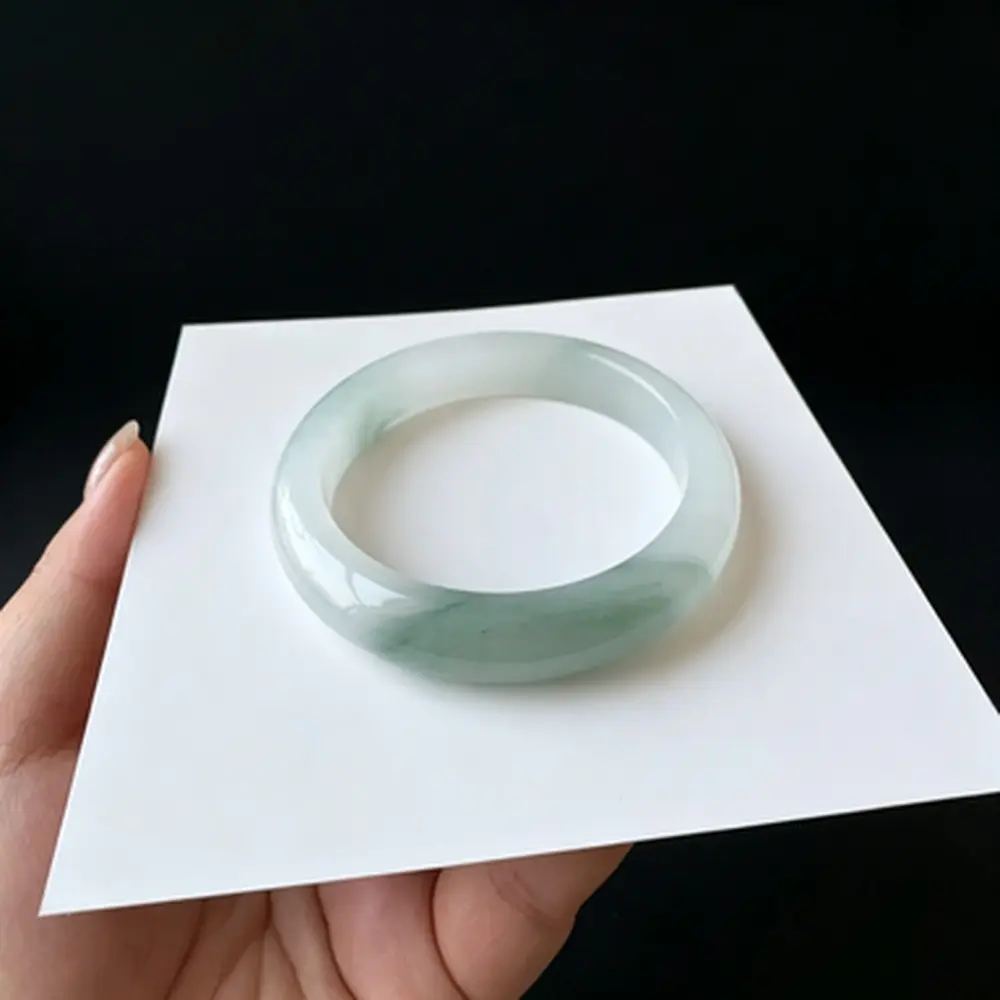 Natural Ice-type Tianshan Jade Bangle from Xinjiang, Natural Snow Jade Flat Bar with Floating Flowers, Authentic Genuine Jade Bracelet, Ideal Gift