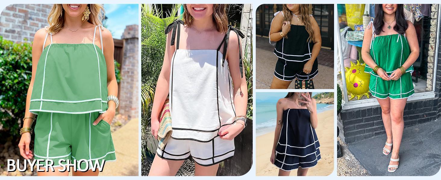 Fashare 2 Piece Outfits for Women Summer Striped Short Sets Casual Tank Top and Shorts Matching Set with Pockets