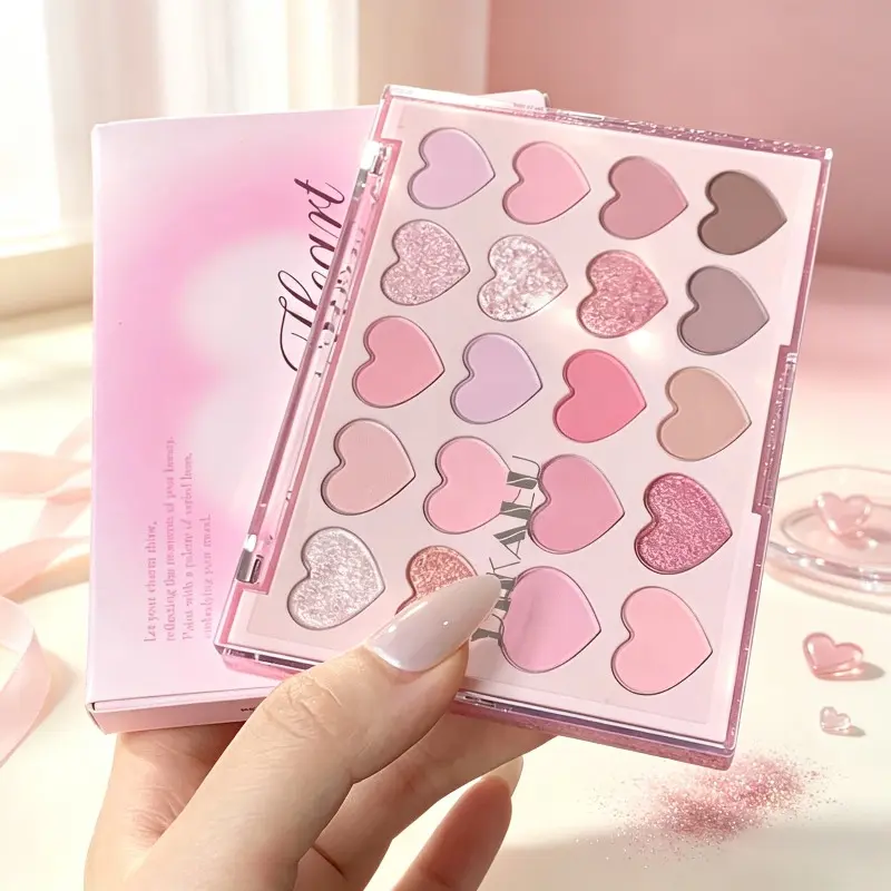 Pink Heart-shaped Eyeshadow Palette, Multi-texture Valentine Makeup Palette with Matte, Fine Shimmer & Pearl Finishes, Soft Neutral Pink Shades with Long-lasting Color Payoff, Versatile Heart Eyeshadow Cosmetics for Women's Daily Commute, Dates & Parties