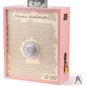 10000  Saving Box with Lock, Large Wooden 10k Savings  Box $10,000       Saving Box Saver  Number Piggy  for Adults ,