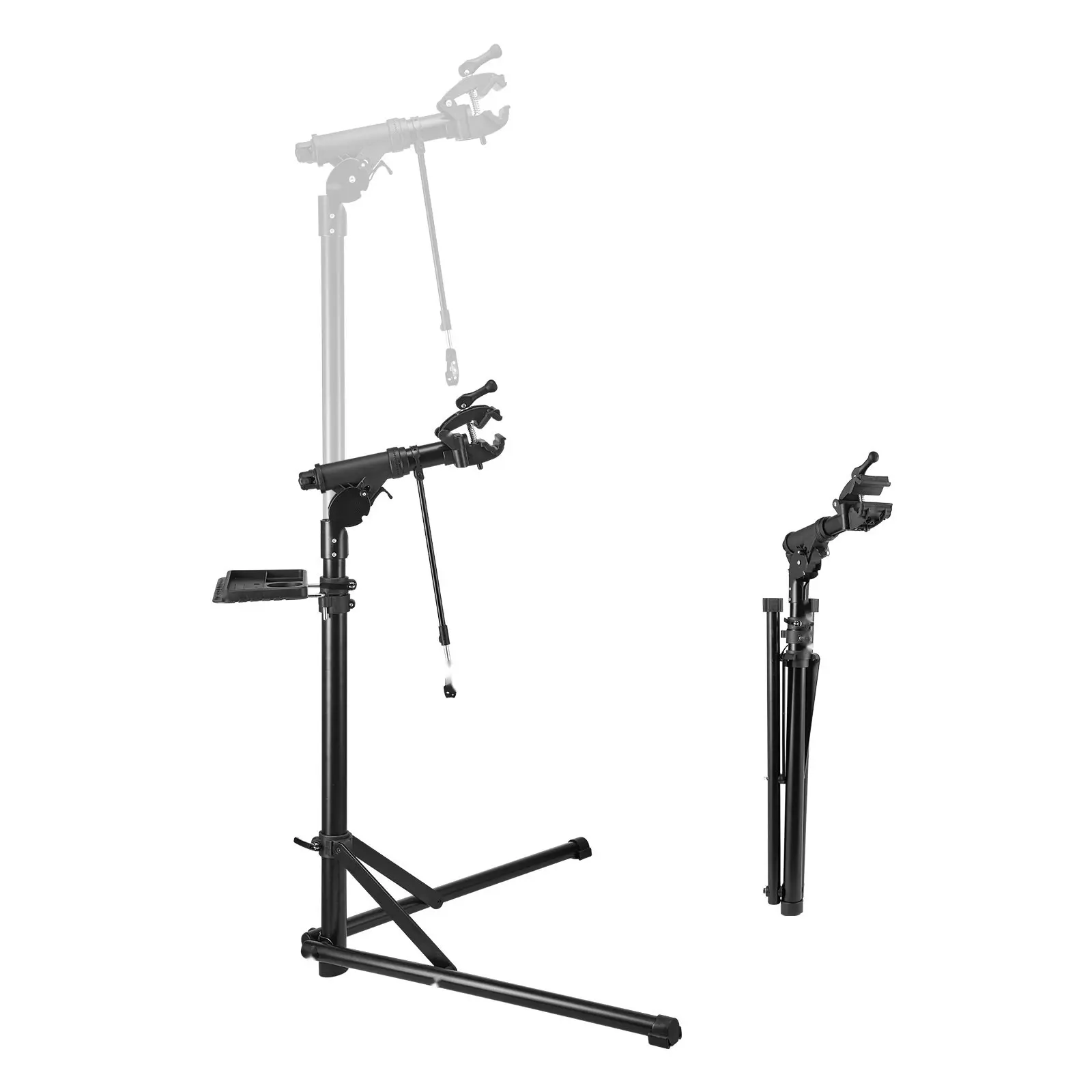 Adjustable Bike Repair Stand with 85 lb Capacity for Bicycle Maintenance, Includes Tool Tray and Universal Clamp, Portable Folding Workshop Stand for Home Garage, Easy Height Adjustment, Stable Support for Road and Mountain Bikes