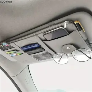 PU Leather Car Visor Organizer, Slim Ceiling-Mount Car Organization Supplies with Zippered Pockets & Multi-Pockets, Auto Accessories for Phones, ID Cards, Sunglasses & Small Items, Universal Vehicle Interior Accessories, Accessories For Car