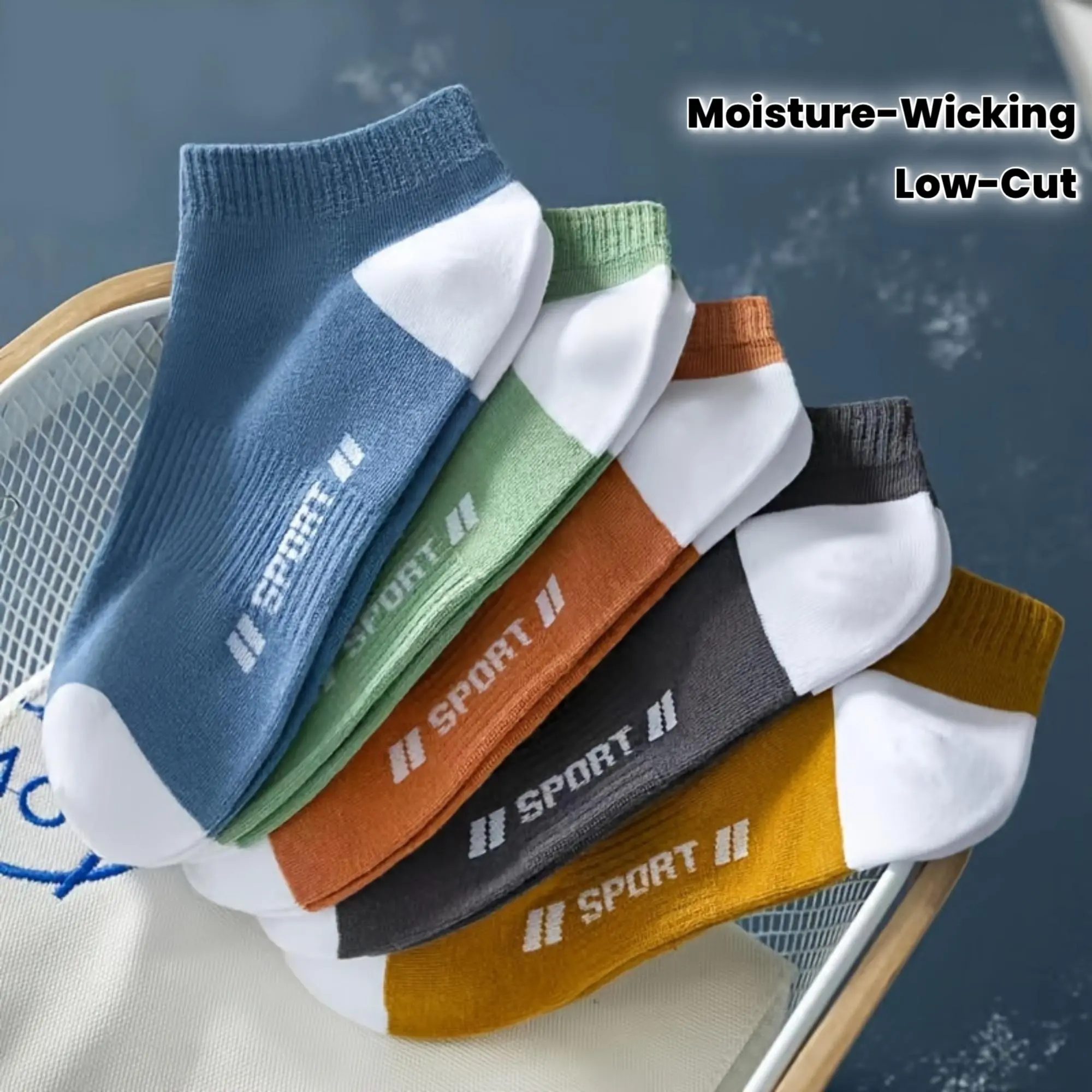 Men's 5-Pair Low-Cut Invisible Boat Socks, Menswear Athletic Polyester Socks with Anti-Odor, Moisture-Wicking Features for Summer, Plain, Cute Socks