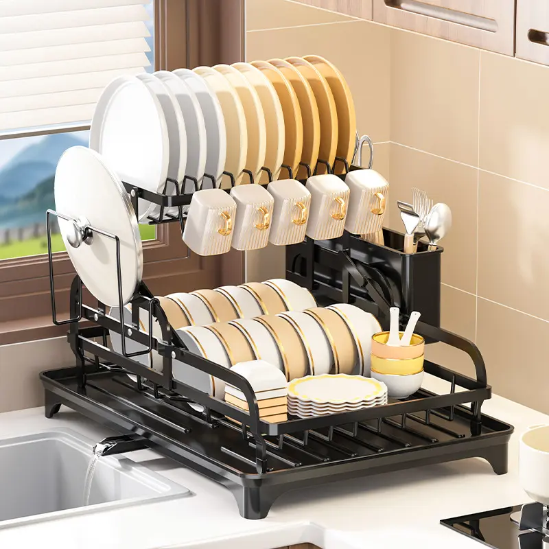 Camping Large-Capacity Dish Drying Rack with Drainboard, Adjustable Countertop Kitchen Organizer - Rustproof, with Knife-Utensil Holder for Spoons, Forks, Tableware, Chopping Boards, Farmhouse, Home Supplies, 1 X Cutting Board Holder, Sturdy