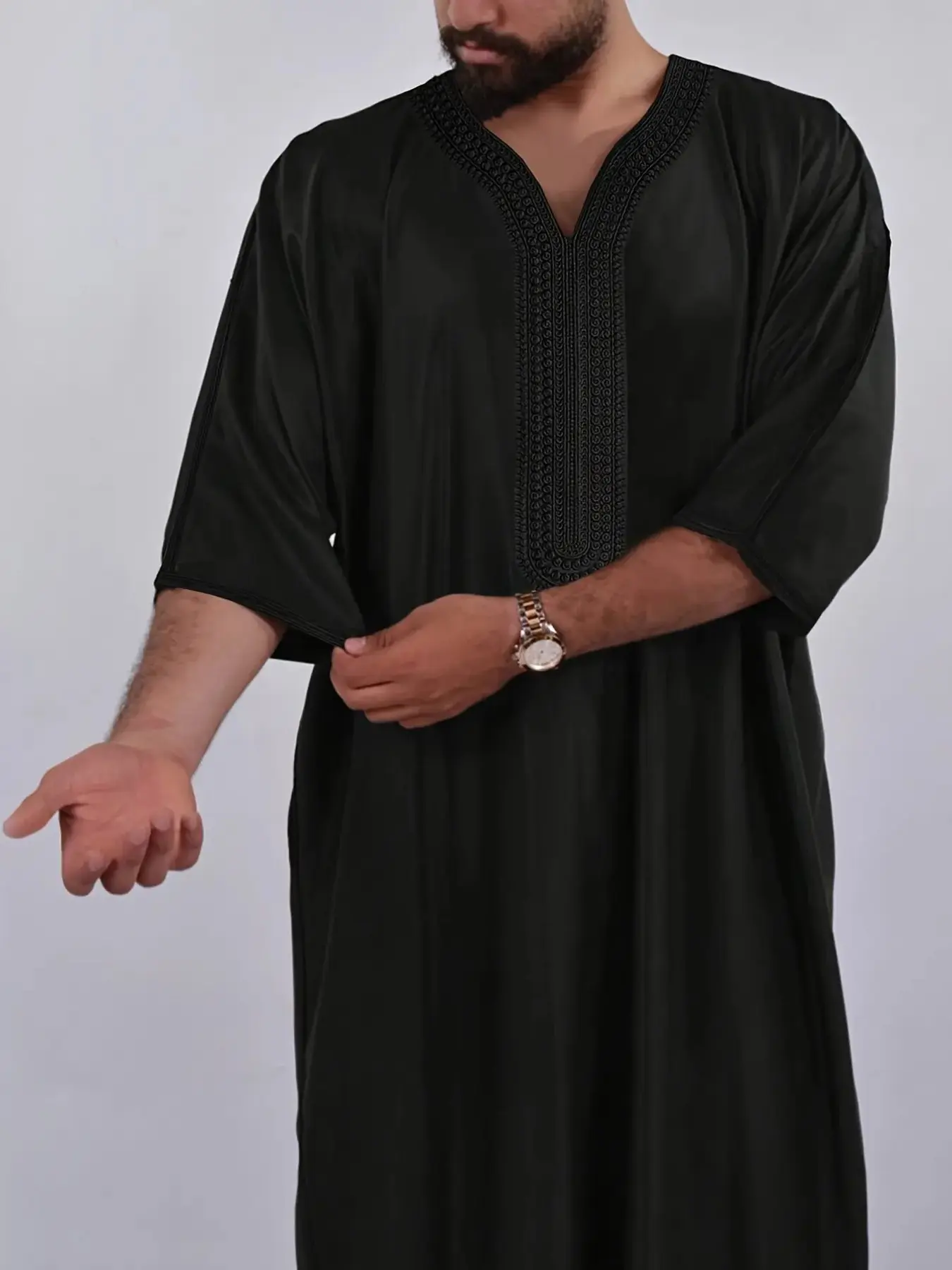Muslim Men's Long Robe, Loose Fit Jubba, Moroccan Style, Traditional Middle Eastern Clothing, Handmade Embroidered Design, Casual Wear, Festival Gift
