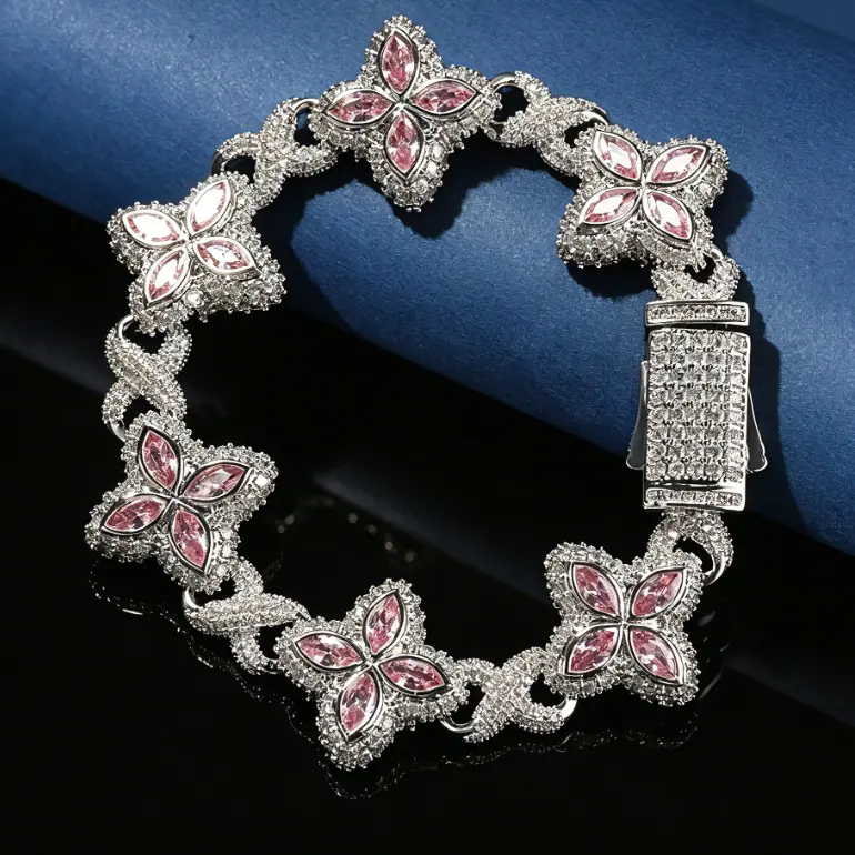 Unisex Copper Metal Bracelet - Inlaid Colorful Zircon, 4-Leaf Clover Infinite Design, Exquisite Trendy Fashionable Bangle Bracelets for All Seasons