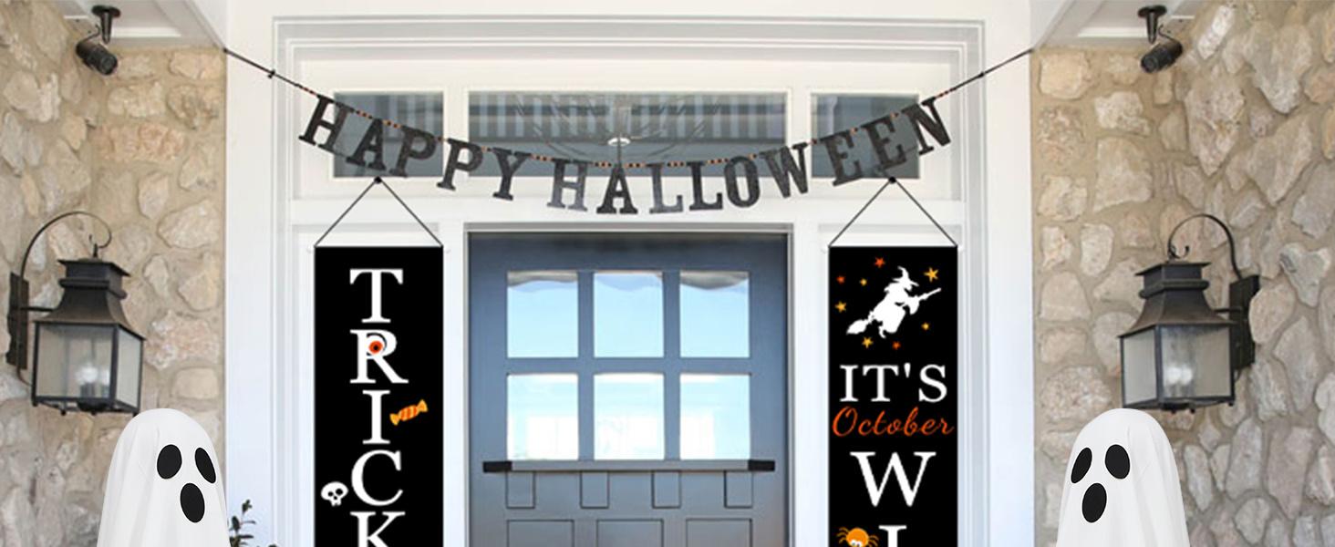 2Packs Halloween Decorations Outdoor, Spooky Halloween Ghost Decor with Remote String Lights Battery Operated, Easy to Assemble Ghost Decorations for Front Porch Yard